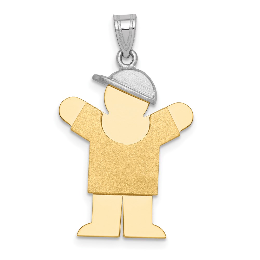 XK405.jpg 14k Two-tone The Kids Medium Boy with Hat on Right Engravable Love Charm - Image 1