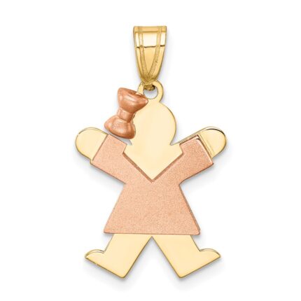 14k Two-tone The Kids Small Girl with Bow on Left Engravable Joy Charm
