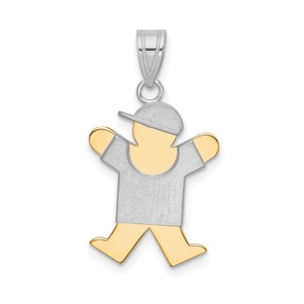 14k Two-tone The Kids Small Boy with Hat on Right Engravable Joy Charm
