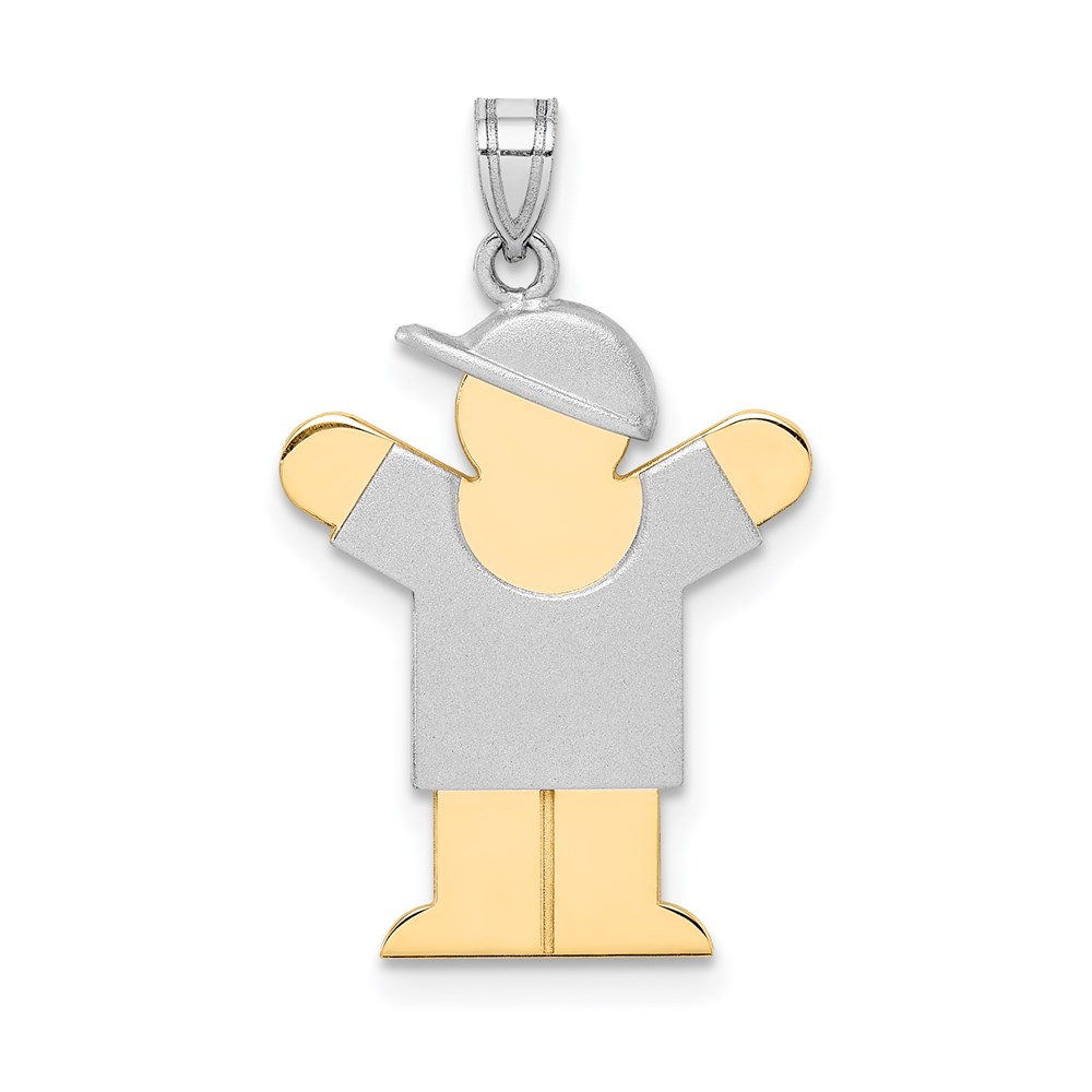 XK412.jpg 14k Two-tone The Kids Small Boy with Hat on Right Engravable Love Charm - Image 1