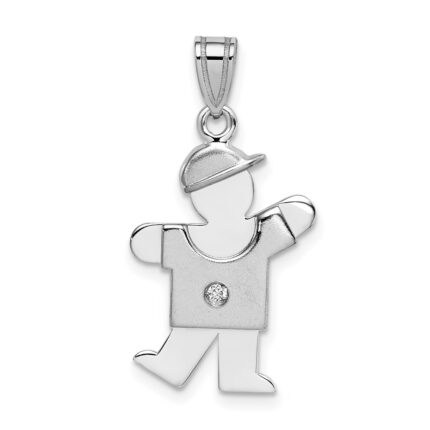 14k White Gold The Kids Small Boy with Hat on Left AA Diamond Kiss Charm
