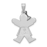 14k White Gold The Kids Medium Girl with Bow on Left AA Diamond Joy Charm - Image 4
