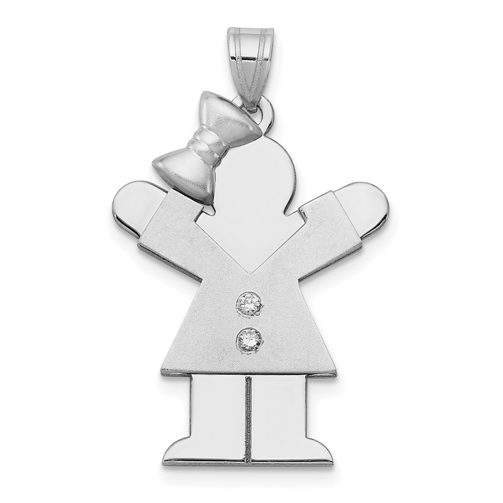 XK445AA.jpg 14k White Gold The Kids Medium Girl with Bow on Left AA Diamond Love Charm - Image 1