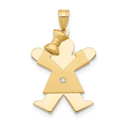 14k The Kids Small Girl with Bow on Left AA Diamond Joy Pendant