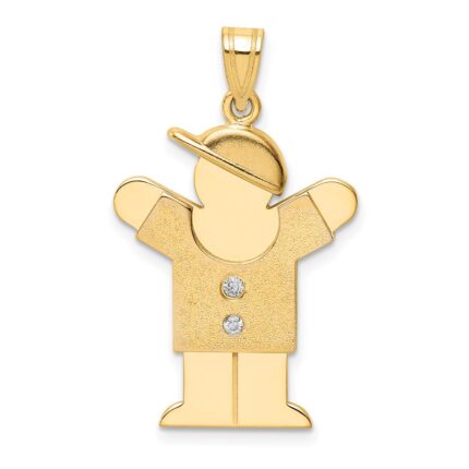14k The Kids Medium Boy with Hat on Right AA Diamond Love Pendant