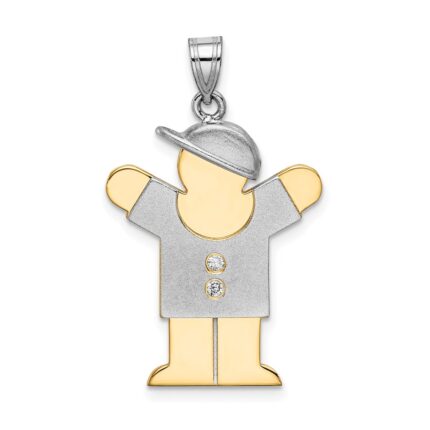 14k Two-tone The Kids Medium Boy with Hat on Right AA Diamond Love Pendant