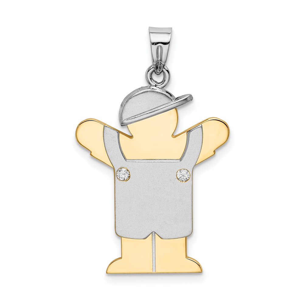 XK516AA.jpg 14k Two-tone The Kids Medium Boy in Overalls with Hat on Left AA Diamond Love Pendant - Image 1