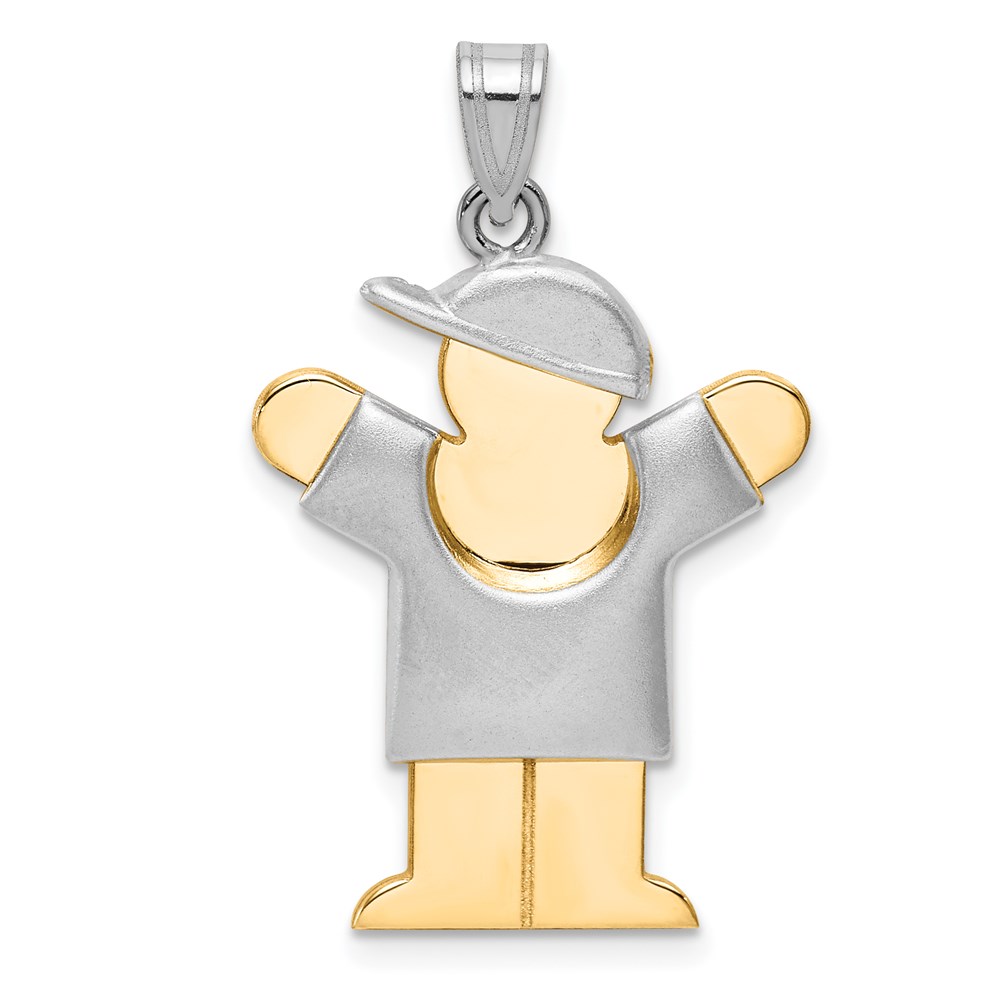 XK580.jpg 14k Two-tone The Kids Medium Puffed Boy with Hat on Right Engravable Love Charm - Image 1