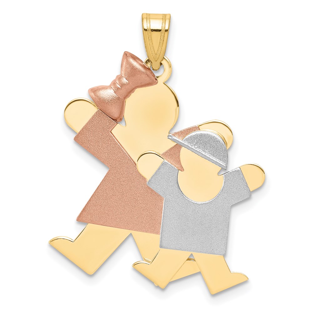 XK641.jpg 14k Tri-color The Kids Big Girl and Little Boy Engravable Joy Charm - Image 1