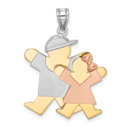 14k Tri-color The Kids Big Boy and Little Girl Engravable Joy Charm