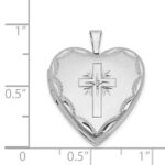 14k White Gold Diamond Satin and Diamond-cut Cross 20mm Heart Locket - Image 5