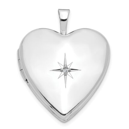 14K White Gold Diamond Star 20mm Heart Locket