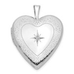 14K White Gold Diamond Star with Side Swirl Edge 20mm Heart Locket