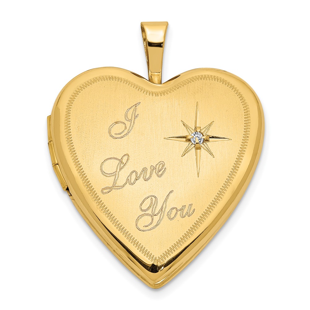 XL600.jpg 14K Satin Diamond Star I LOVE YOU Script 20mm Heart Locket - Image 1