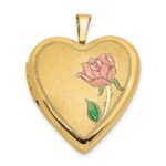 14K Pink and Green Enamel Rose 20mm Heart Locket
