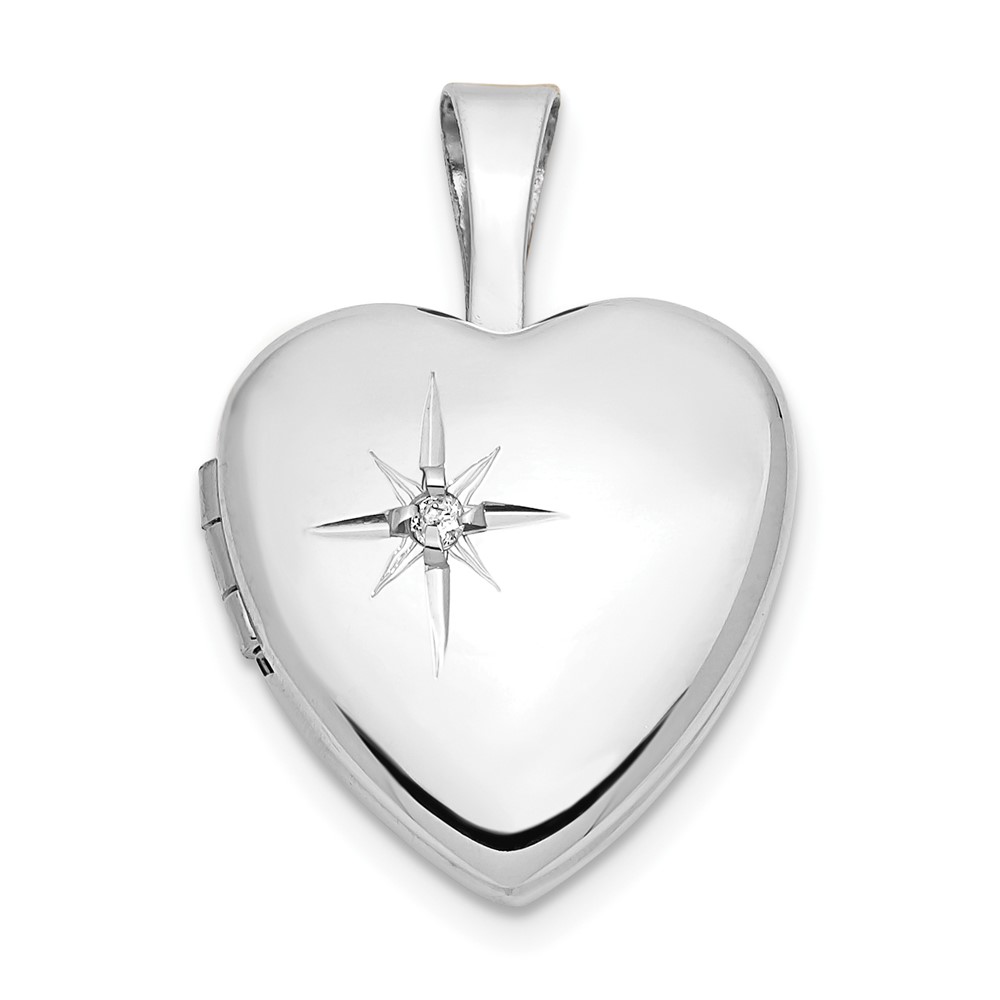 XL801.jpg 14k White Gold .01ct. Diamond Star 12mm Heart Locket - Image 1