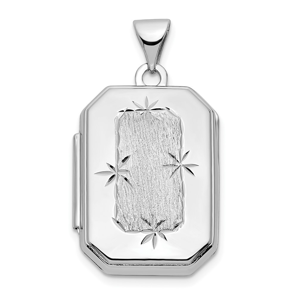 XL823.jpg 14k White Gold Polished and Brushed Diamond-cut 20x15mm Rectangular Locket - Image 1