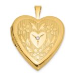 14K Polished Floral Design Diamond Center 20mm Heart Locket