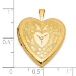 14K Polished Floral Design Diamond Center 20mm Heart Locket - Image 5