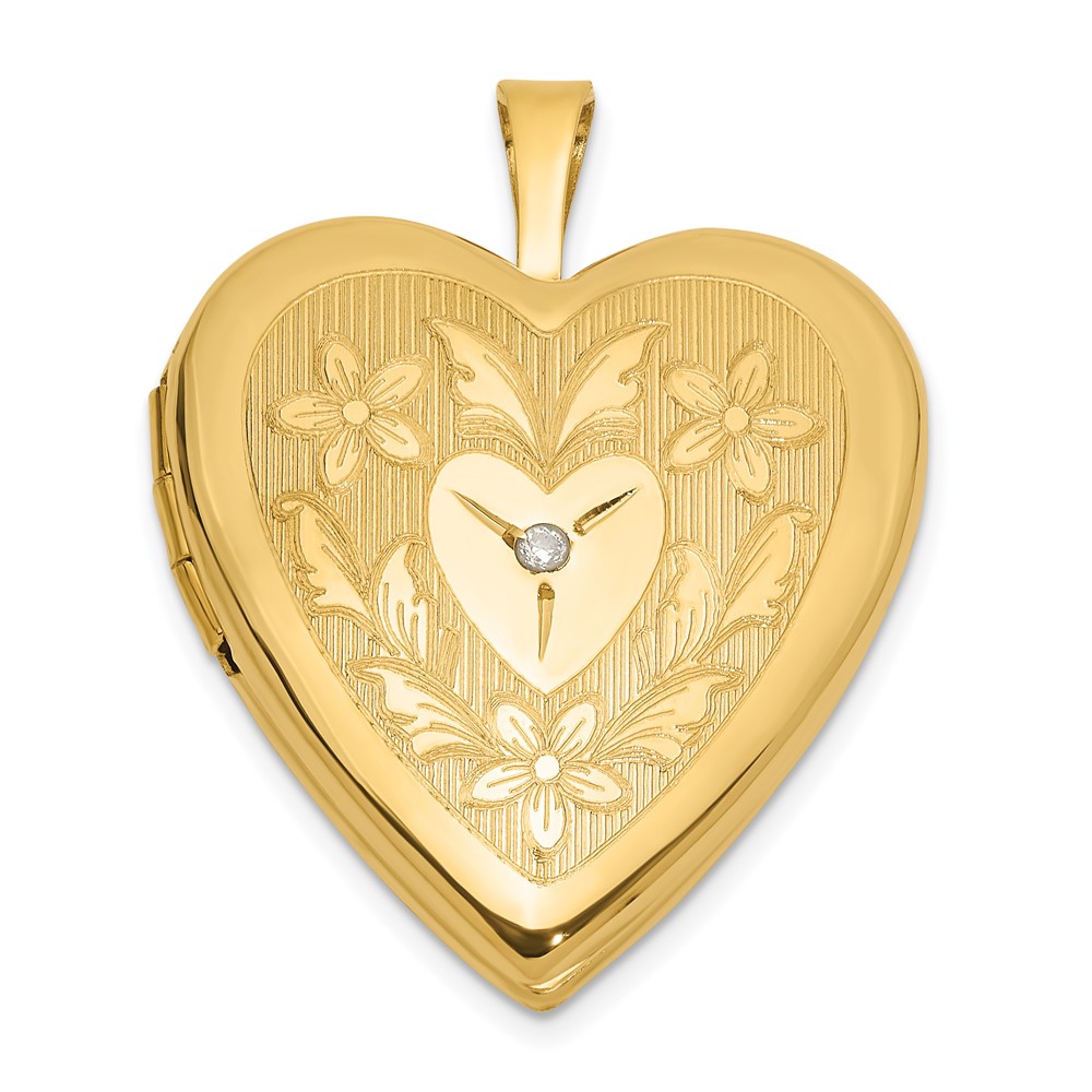 XL848.jpg 14K Polished Floral Design Diamond Center 20mm Heart Locket - Image 1