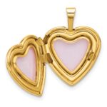 14K Polished and Satin Pink and Green Enamel Rose I LOVE YOU Script 16mm Heart Locket - Image 4