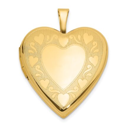 14K Textured and Polished Heart Border 20mm Heart Locket