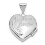 14K White Gold Dove Reversible to TOGETHER FOREVER 15mm Heart Locket - Image 3