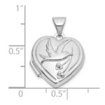 14K White Gold Dove Reversible to TOGETHER FOREVER 15mm Heart Locket - Image 2