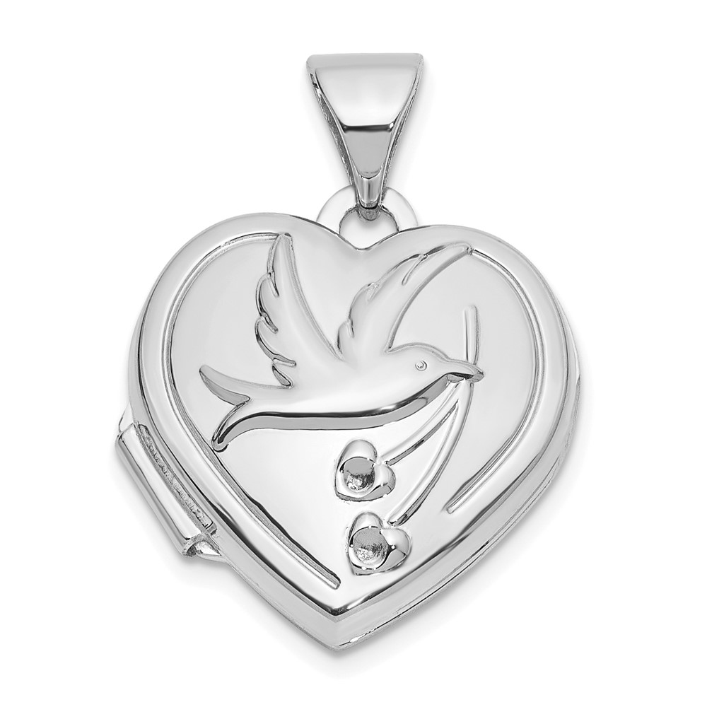 XL852W.jpg 14K White Gold Dove Reversible to TOGETHER FOREVER 15mm Heart Locket - Image 1
