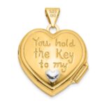 14K and White Rhodium Lock and Key Reverses to YOU HOLD THE KEY TO MY HEART 18mm Heart Locket - Image 3