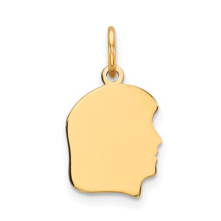 14k Plain Small .018 Gauge Facing Right Engravable Girl Head Charm