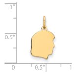 14k Plain Small .018 Gauge Facing Right Engravable Girl Head Charm - Image 3