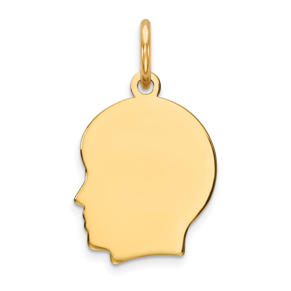 XM106-1.jpg 14k Plain Small .018 Gauge Facing Left Engravable Boy Head Charm - Image 1