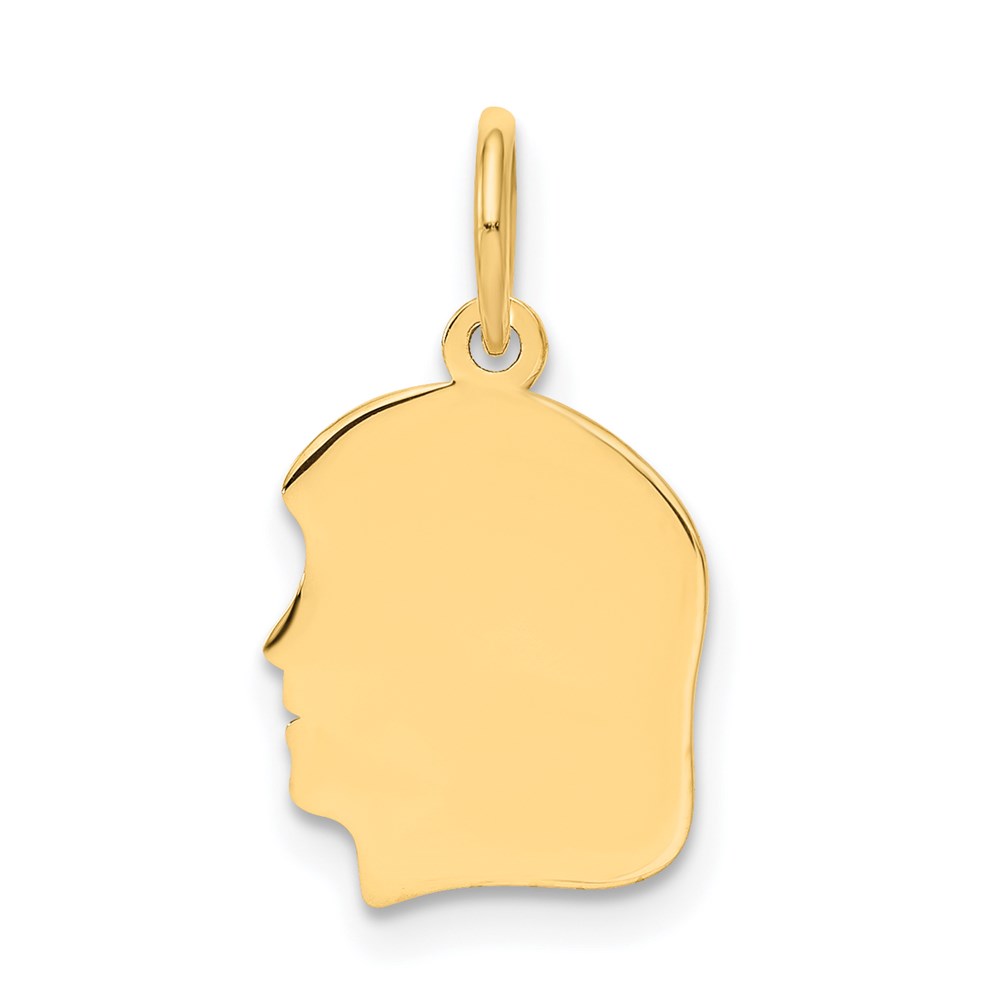 XM107-1.jpg 14k Plain Small .011 Gauge Facing Left Engravable Girl Head Charm - Image 1
