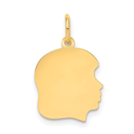 14k Plain Medium .035 Gauge Facing Right Engravable Girl Head Charm