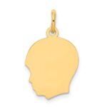 14k Plain Medium .027 Gauge Facing Left Engravable Boy Head Charm