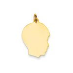 14k Plain Medium .011 Gauge Facing Right Engravable Boy Head Charm