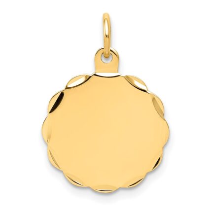14k Etched Edge .027 Gauge Engravable Round Scalloped 18x15mm Disc Charm
