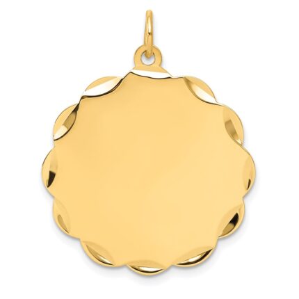 14k Etched Edge .018 Gauge Engravable Round Scalloped 28x26mm Disc Charm