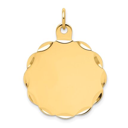14k Etched Edge .011 Gauge Engravable Round Scalloped 26x24mm Disc Charm