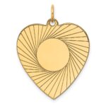 14k Etched Design .018 Gauge Engravable Heart 28x24mm Disc Charm