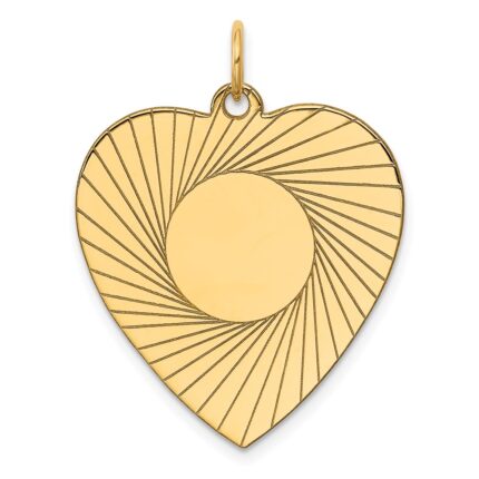 14k Etched Design .018 Gauge Engravable Heart 28x24mm Disc Charm