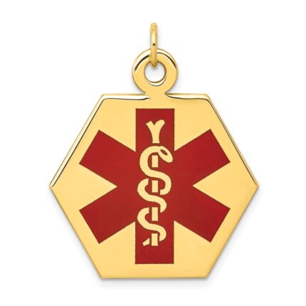 14k 26.5mm Hexagon Red Enameled Medical Jewelry Pendant