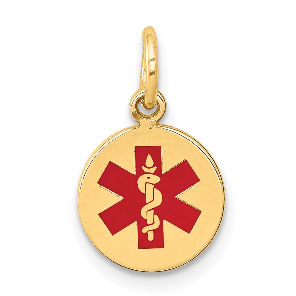 XM406.jpg 14k 9.5mm Round Red Enameled Medical Jewelry Pendant - Image 1