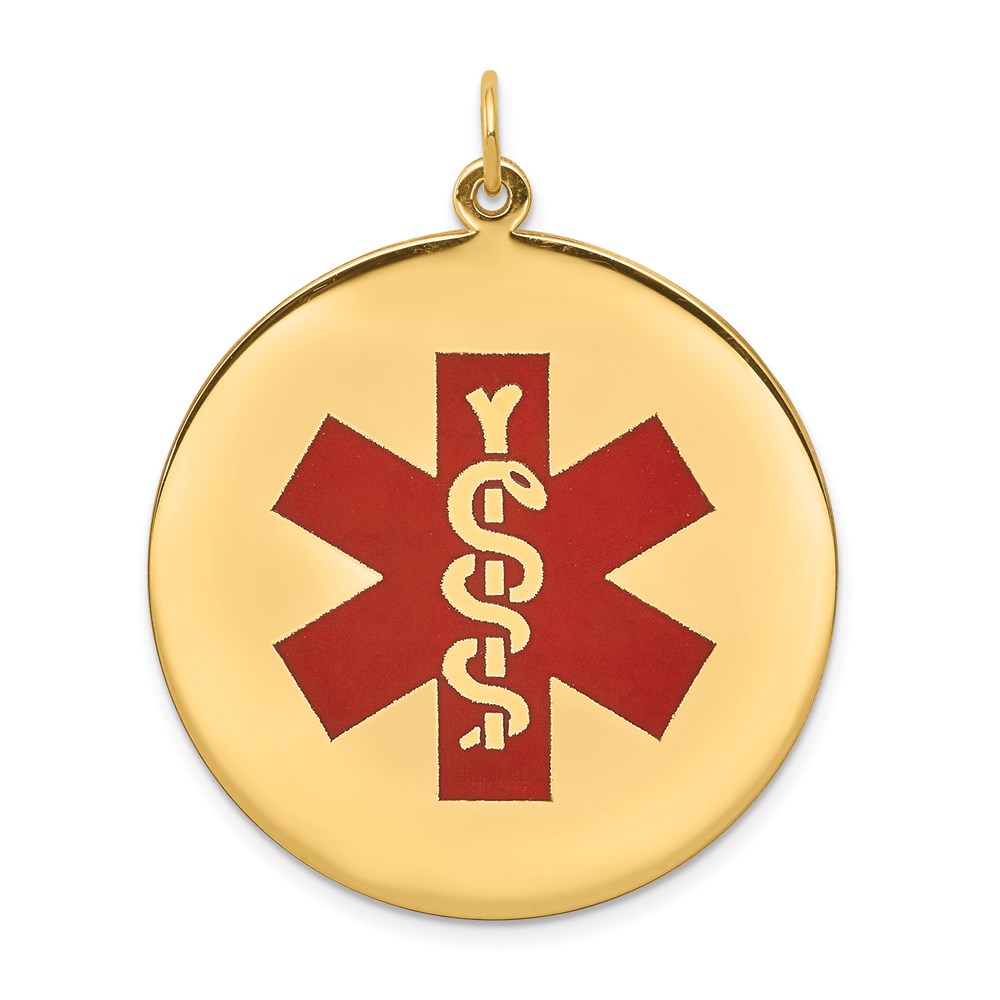 XM411.jpg 14k 32mm Round Red Enameled Medical Jewelry Pendant - Image 1
