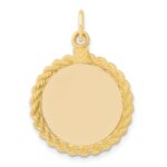 14k Plain .013 Gauge Round Engravable 20.3x18.6mm Disc with Rope Edge Charm