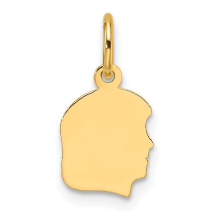14k Plain Small .018 Gauge Facing Right Engravable Girl Head Charm