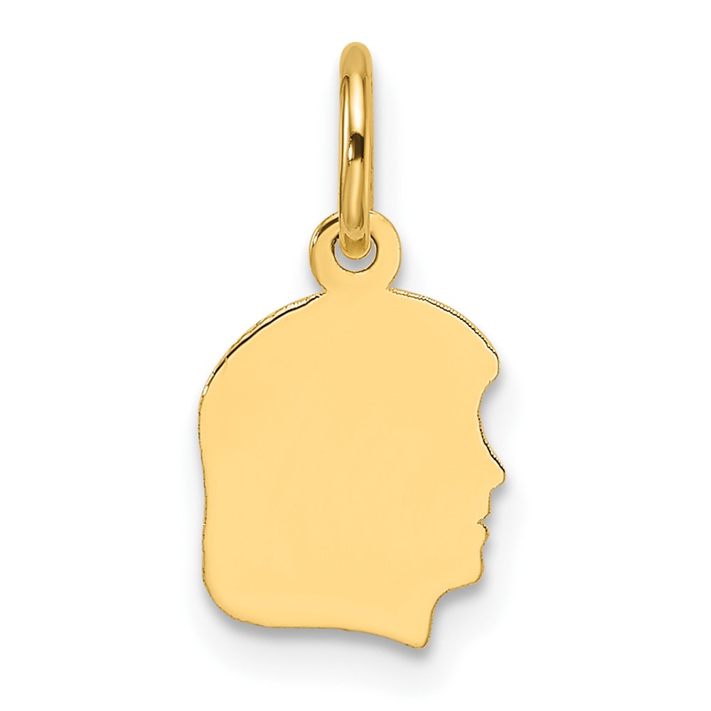 XM660.jpg 14k Plain Small .009 Gauge Facing Right Engravable Girl Head Charm - Image 1