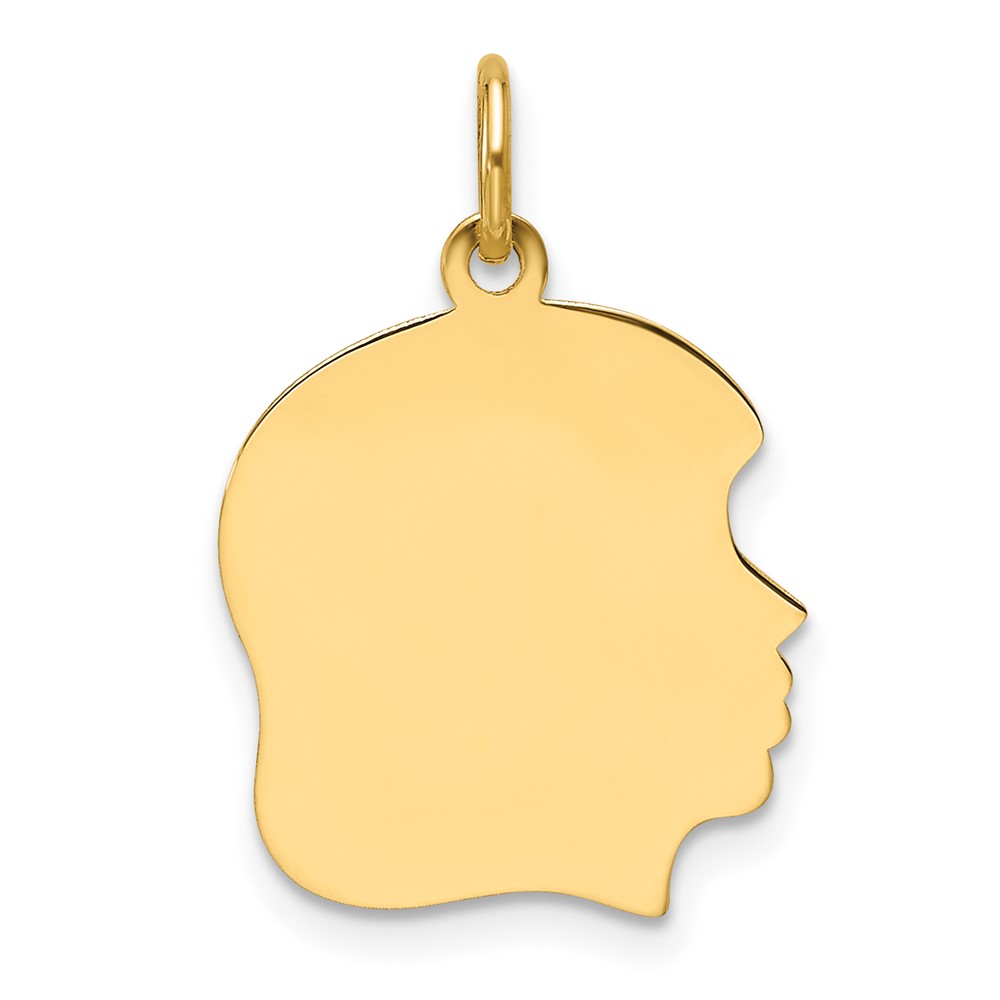 XM662-4.jpg 14k Plain Medium .018 Gauge Facing Right Engravable Girl Head Charm - Image 1