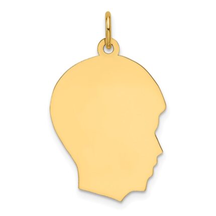 14k Plain Medium .009 Gauge Facing Right Engravable Boy Head Charm